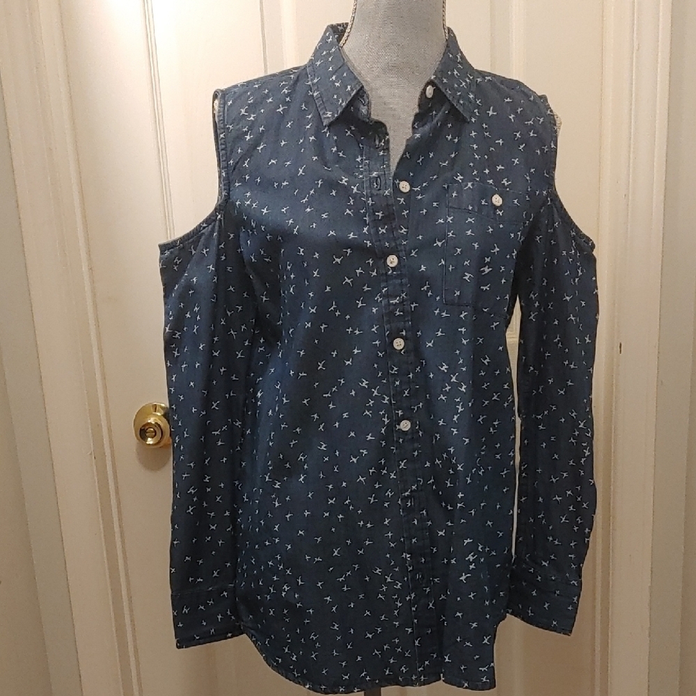 Women's Blue Cold Shoulder Top
